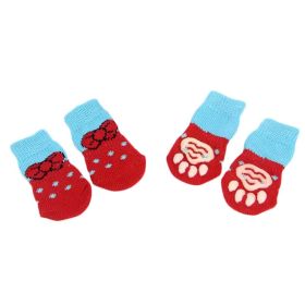 4 Pcs Knit Dog Socks Cat Socks Dog Paw Protection for Indoor Wear, Red Bowknots