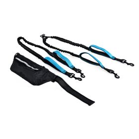 Luxury Reflective Hands Free Waist Bag Elastic Buffer Retractable Double Rope Pet Dog Leash Set