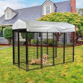 6.9 x 3.3 x 5.6 ft Dog Kennel with Waterproof Cover, Welded Wire Outdoor Dog Playpen, Black