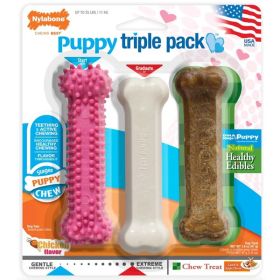 Nylabone Puppy Chew Variety Toy  Treat Triple Pack Chicken  Lamb Starter Kit, 1ea/SMall/Regular  Up To 25 Ibs.