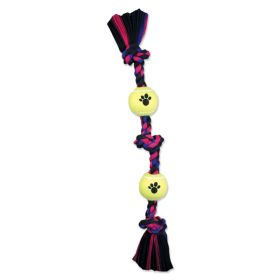 Mammoth Pet Products 3 Knot Tug w/2 Mini Tennis Balls Dog toy 3 Knots Rope with Tennis Ball Multi-Color 12 in Mini