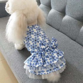 dog clothes small dog princess tutu skirt print (Color: blue only pet maple leaf skirt blue, size: M)
