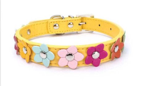 flower pet dog collar (Color: Yellow, size: S)