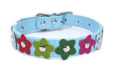 flower pet dog collar (Color: light blue, size: XS)